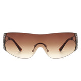 HW2040 - Rectangle Rimless Chic Rhinestone Luxury Sleek Fashion Wholesale Sunglasses