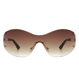 HW2055 - Women Rimless Oversize Sleek Oval Fashion Wholesale Sunglasses