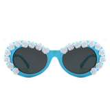 HS1248 - Women Oval Flower Design Fashion Round Wholesale Sunglasses