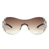 HW2072 - Women Oversized Rimless Shield Fashion Sunglasses