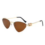 HJ2114 - Rimless Cat-Eye Gold-Temple Fashion Wholesale Sunglasses