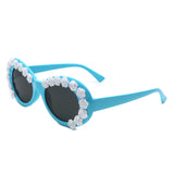 HS1248 - Women Oval Flower Design Fashion Round Wholesale Sunglasses