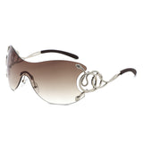 HW2072 - Women Oversized Rimless Shield Fashion Sunglasses