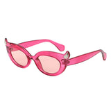 HS1408 - Y2K Oval Cat-Eye Horn Accent Retro Sunglasses - Iris Fashion