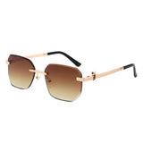 HJ2073 - Rectangle Rimless Curved Tinted Square Wholesale Sunglasses