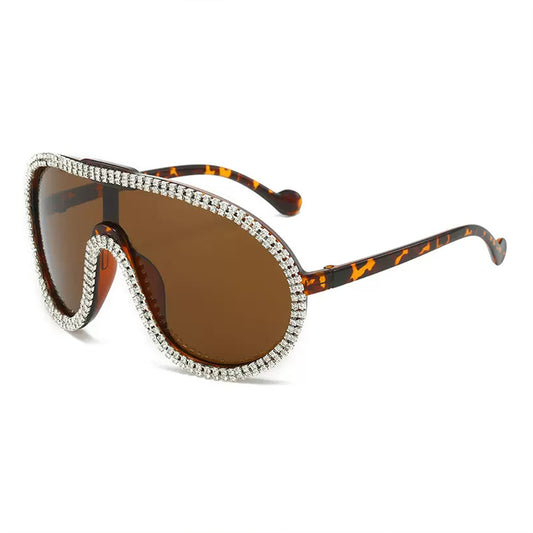 HS2171 - Overszize Fashion Curved Lens Rhinestone Aviator Wholesale Sunglasses
