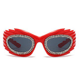 HS2136-3 - Oval Wrap Around Spike Glitter Fashion Women Wholesale Sunglasses