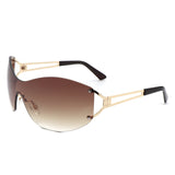 HW2055 - Women Rimless Oversize Sleek Oval Fashion Wholesale Sunglasses