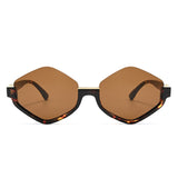 HS1421 - Geometric Semi-Rimless Polygon Sunglasses