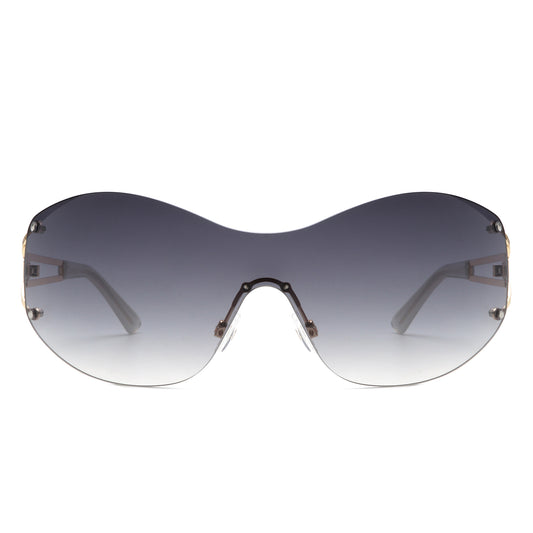 HW2055 - Women Rimless Oversize Sleek Oval Fashion Wholesale Sunglasses
