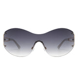 HW2055 - Women Rimless Oversize Sleek Oval Fashion Wholesale Sunglasses