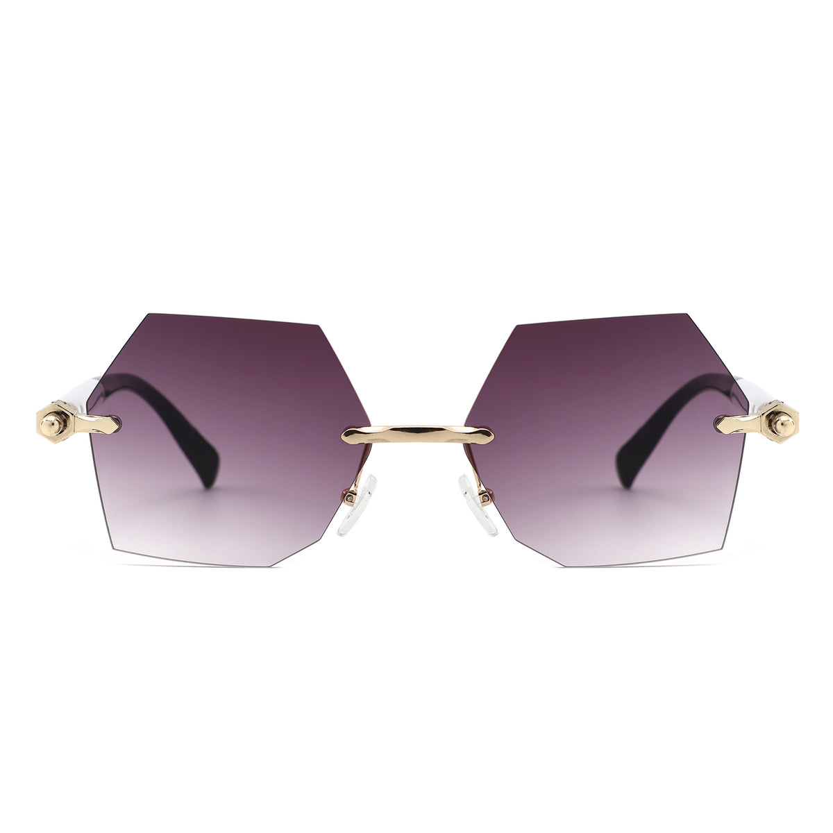 HJ2143 - Rimless Hexagon Gradient Gold-Temple Wholesale Sunglasses