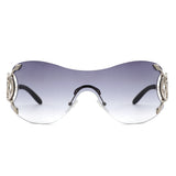 HW2072 - Women Oversized Rimless Shield Fashion Sunglasses