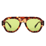 HS1406 - Bold Retro Aviator Shield Chunky Sunglasses - Iris Fashion