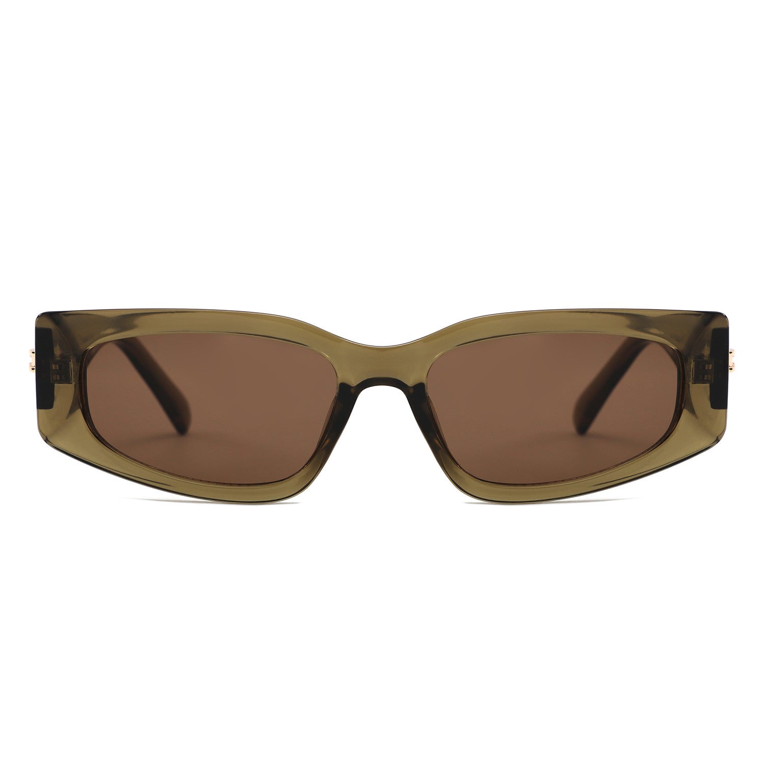 S1267 - Rectangle Wide Gold Accent Wrap Sunglasses - Iris Fashion