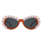 HS1248 - Women Oval Flower Design Fashion Round Wholesale Sunglasses