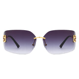 HJ2074 - Rimless Rectangle Wrap Around Fashion Chic Square Wholesale Sunglasses