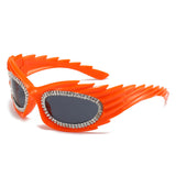 HS2136-3 - Oval Wrap Around Spike Glitter Fashion Women Wholesale Sunglasses