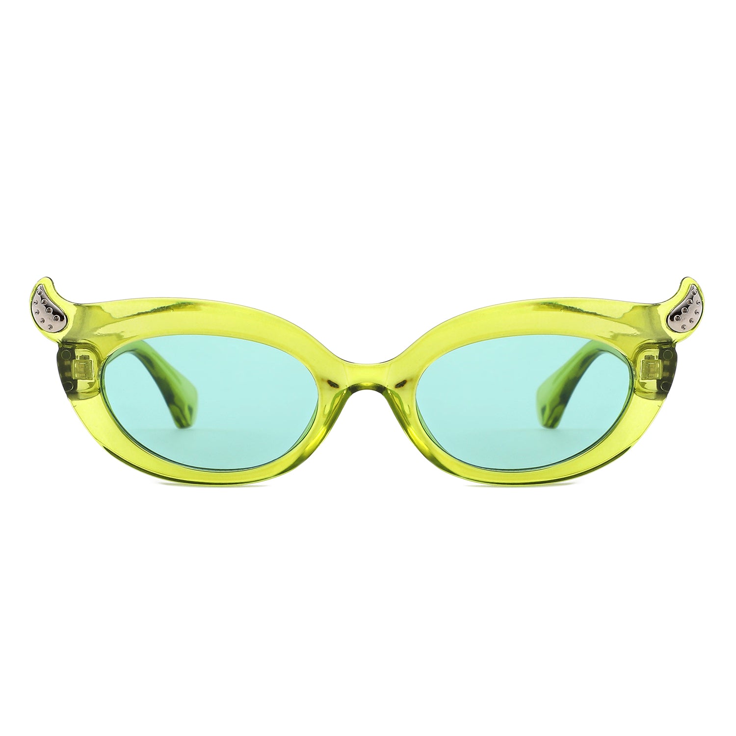 HS1408 - Y2K Oval Cat-Eye Horn Accent Retro Sunglasses - Iris Fashion