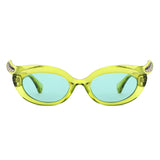 HS1408 - Y2K Oval Cat-Eye Horn Accent Retro Sunglasses - Iris Fashion