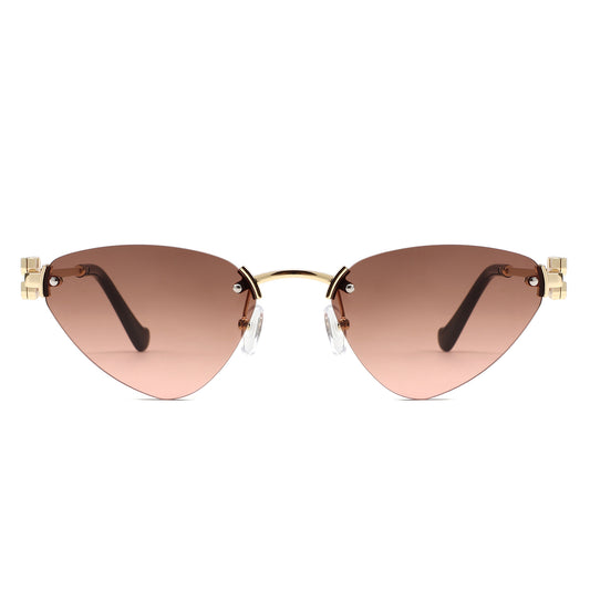 HJ2114 - Rimless Cat-Eye Gold-Temple Fashion Wholesale Sunglasses