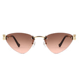 HJ2114 - Rimless Cat-Eye Gold-Temple Fashion Wholesale Sunglasses