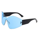 S2126 - Oversize Rimless Wraparound Shield Tinted Fashion Wholesale Sunglasses