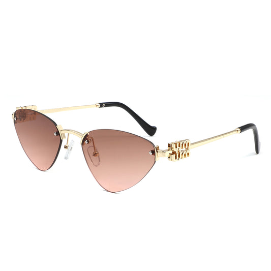 HJ2114 - Rimless Cat-Eye Gold-Temple Fashion Wholesale Sunglasses