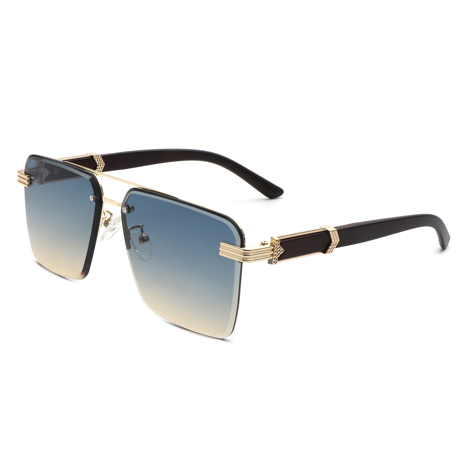 HW3021-1 - Retro Square Rimless Brow-Bar Tinted Fashion Wholesale Sunglasses