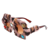 HS2127 - Women Oversize Fuzzy Luxury Party Fashion Fur Square Wholesale Sunglasses