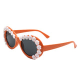 HS1248 - Women Oval Flower Design Fashion Round Wholesale Sunglasses