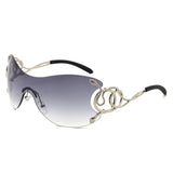 HW2072 - Women Oversized Rimless Shield Fashion Sunglasses