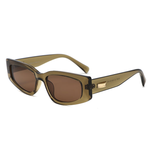 S1267 - Rectangle Wide Gold Accent Wrap Sunglasses