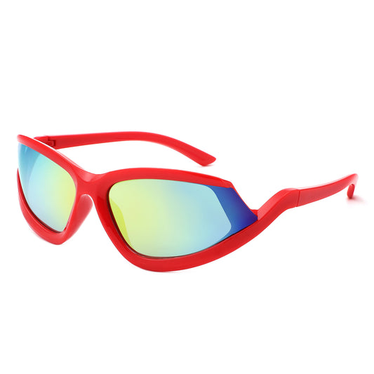 HS1327 - Geometric Wrap Around Sport Rectangle Wholesale Sunglasses