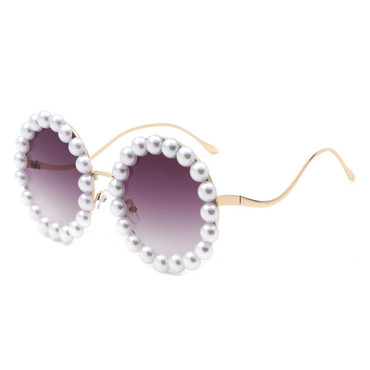 HJ2086 - Round Fashion Pearl Luxury Wavy Frame Women Wholesale Sunglasses