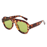 HS1406 - Bold Retro Aviator Shield Chunky Sunglasses - Iris Fashion