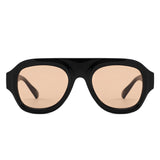 HS1406 - Bold Retro Aviator Shield Chunky Sunglasses - Iris Fashion