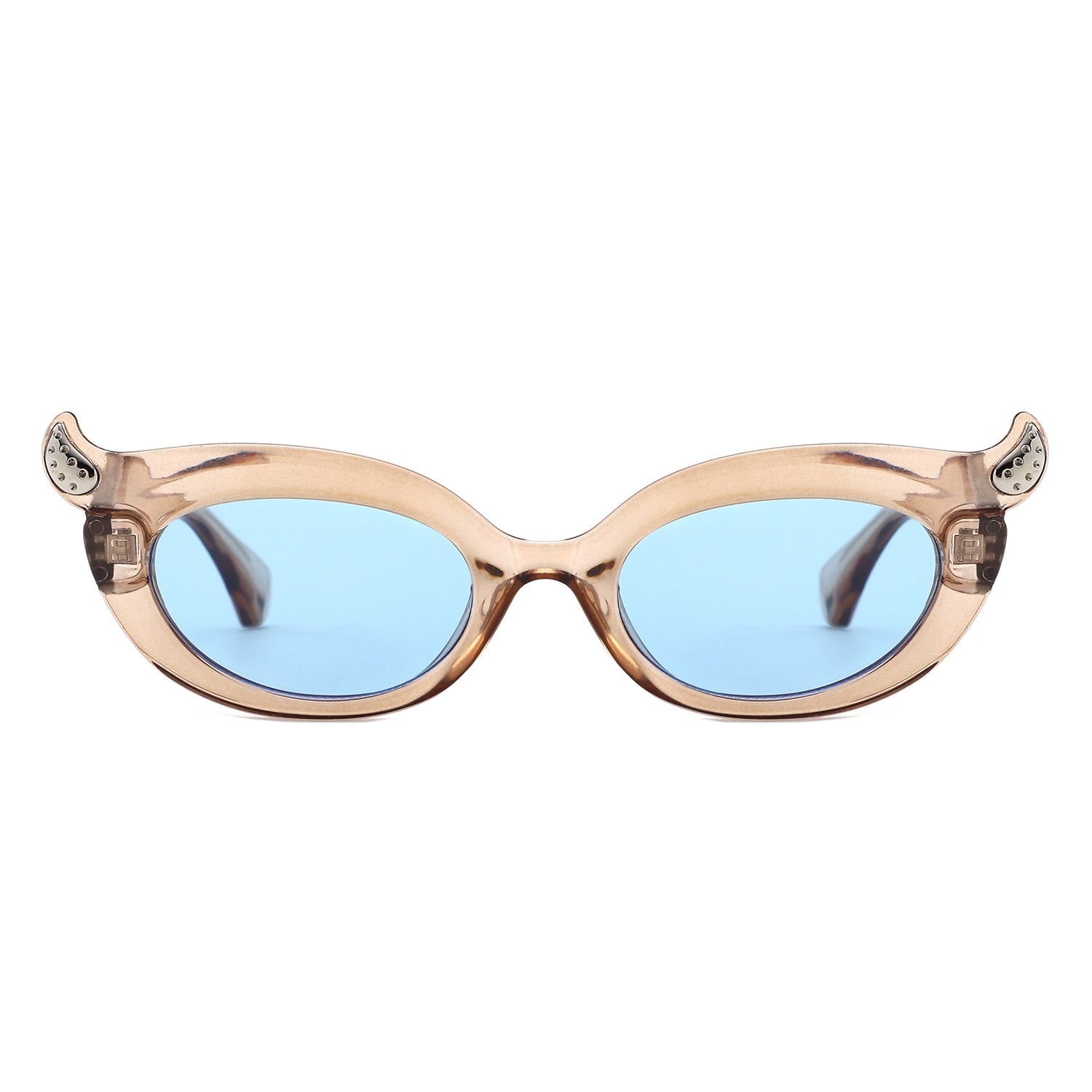 HS1408 - Y2K Oval Cat-Eye Horn Accent Retro Sunglasses - Iris Fashion