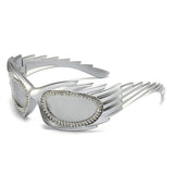HS2136-3 - Oval Wrap Around Spike Glitter Fashion Women Wholesale Sunglasses