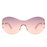 HW2055 - Women Rimless Oversize Sleek Oval Fashion Wholesale Sunglasses