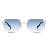 HJ2073 - Rectangle Rimless Curved Tinted Square Wholesale Sunglasses