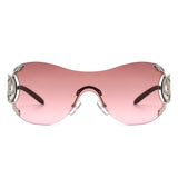 HW2072 - Women Oversized Rimless Shield Fashion Sunglasses