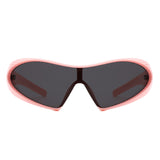 HS1308 - Wrap Around Shield Oversize Winged Bar Sleek Wholesale Sunglasses