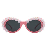 HS1248 - Women Oval Flower Design Fashion Round Wholesale Sunglasses