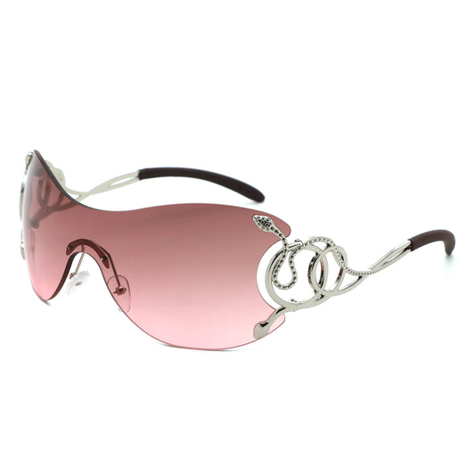 HW2072 - Women Oversized Rimless Shield Fashion Sunglasses