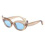 HS1408 - Y2K Oval Cat-Eye Horn Accent Retro Sunglasses - Iris Fashion