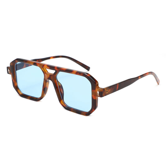 HS1382 - Square Brow-Bar Flat Top Tinted Lens Wholesale Sunglasses