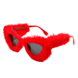 HS2054 - Women Plush Soft Fur Cat Eye Fuzzy Fashion Wholesale Sunglasses