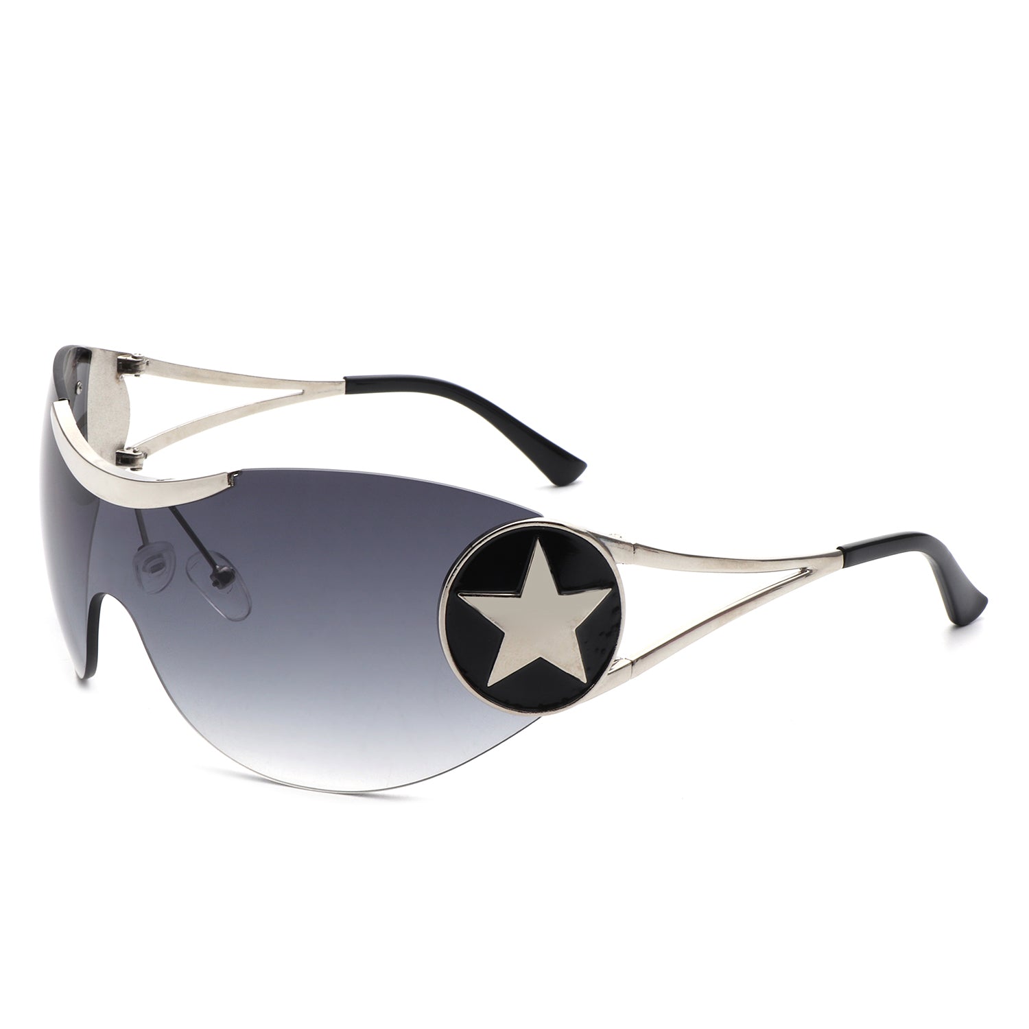 HJ3024 - Rimless Y2K Oversized Fashion Star Design Shield Wrap Around Wholesale Sunglasses