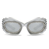 HS2136-3 - Oval Wrap Around Spike Glitter Fashion Women Wholesale Sunglasses